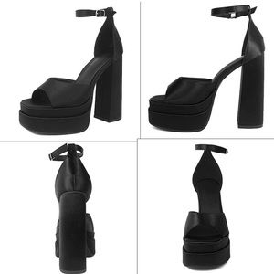 Black Double Platform Heeled Sandals